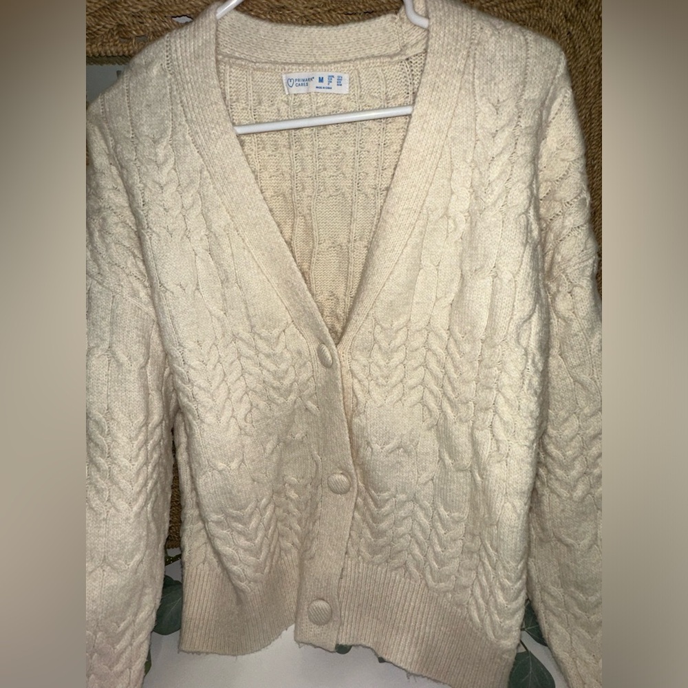 Primark Cares Sophisticated Ivory Cable Knit Oversized Cardigan Sweater View 4